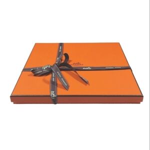 HERMES New Authentic Orange Square Scarf Gift Box with Brown Ribbon